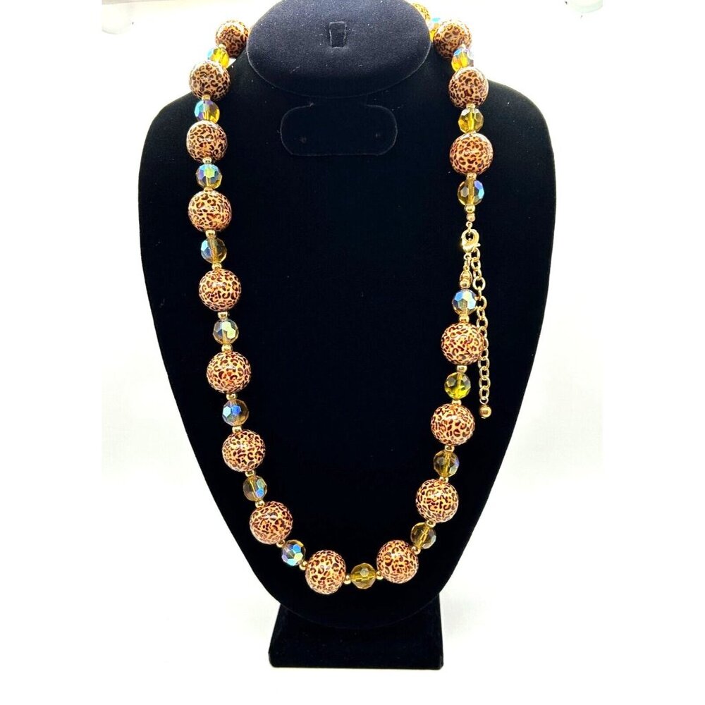 Joan Rivers Necklace with Cheetah Print and Topaz Colored Aurora Borealis Beads - Picture 6 of 8